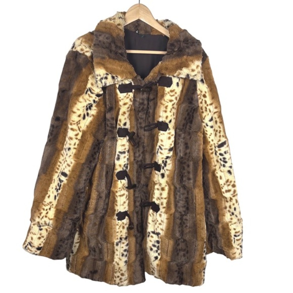 Vintage Reversible‎ Faux Fur Leopard Print Duffle Coat Women's XL
